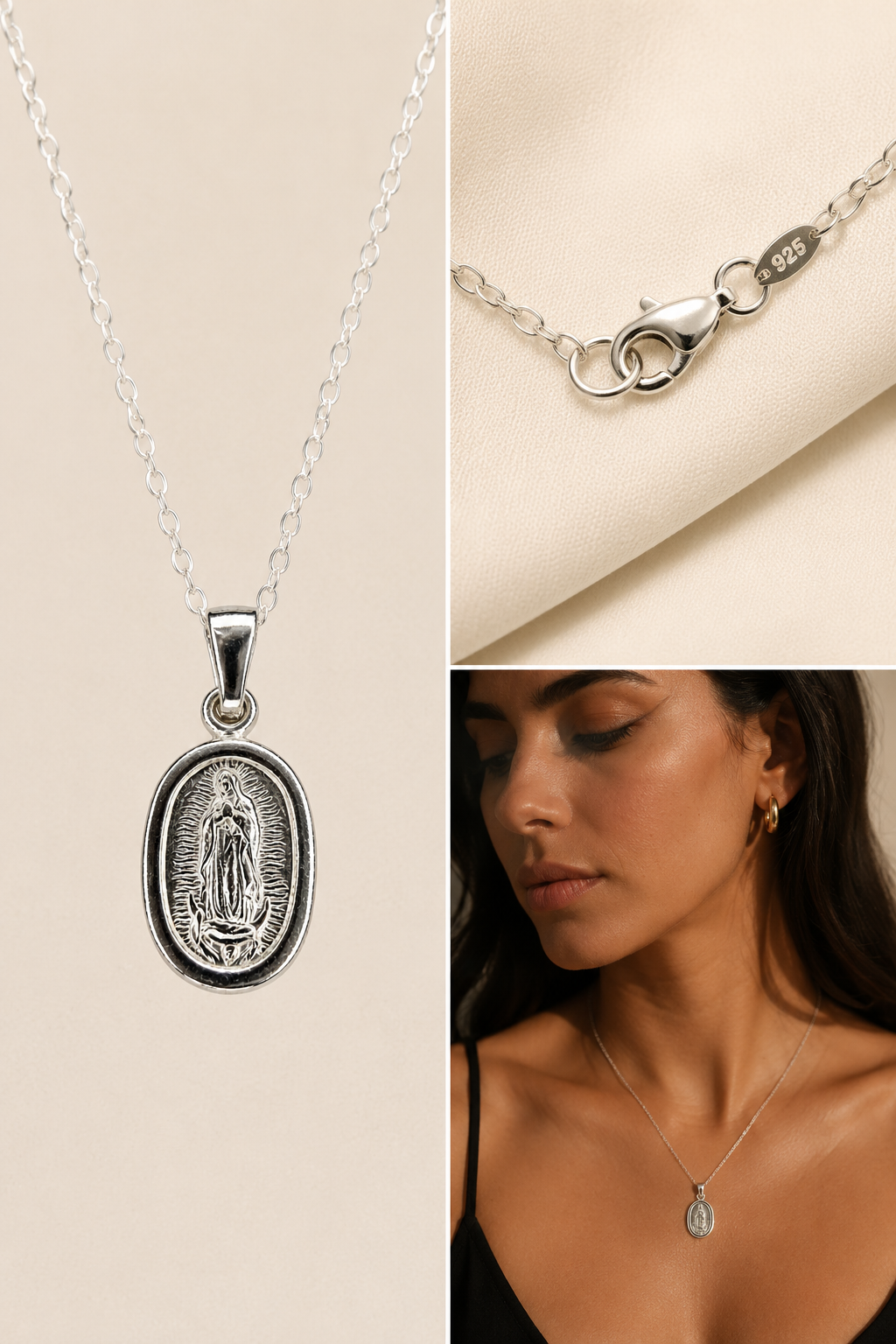 Sterling Silver Virgin Mary Pendant Necklace