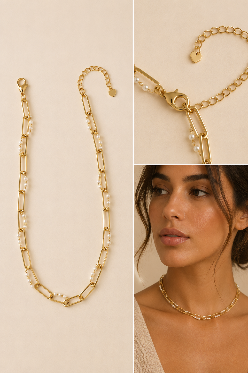 Pearl Paperclip Necklace | 18K Gold Filled