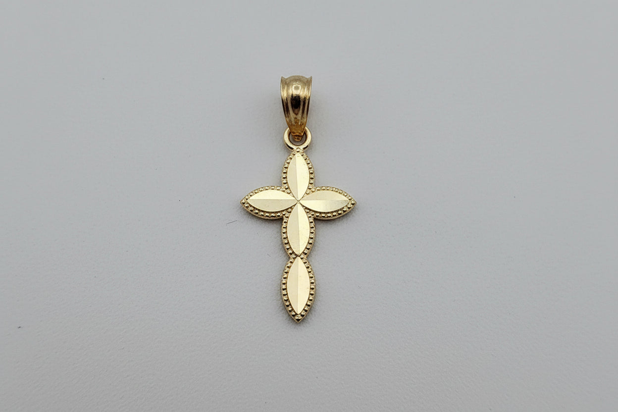 10K Solid Gold Cross Pendant – Marquise Design