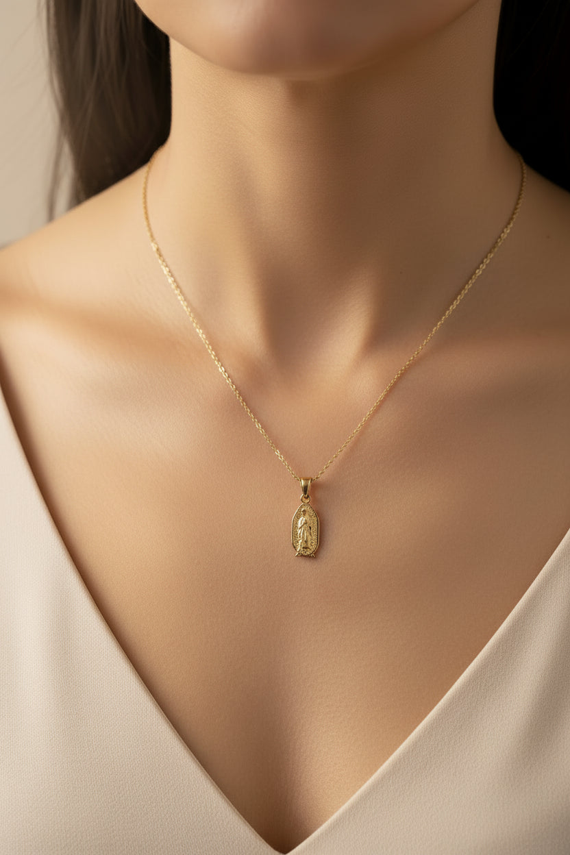 10K Solid Gold Virgin Mary Medal Pendant