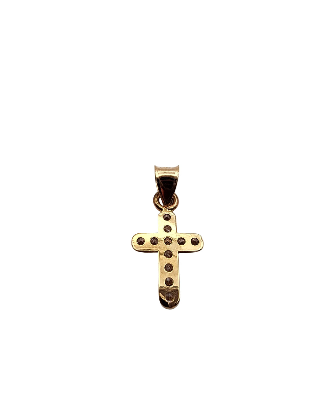 10K Solid Gold Cross Pendant – Beaded Edge (Small)