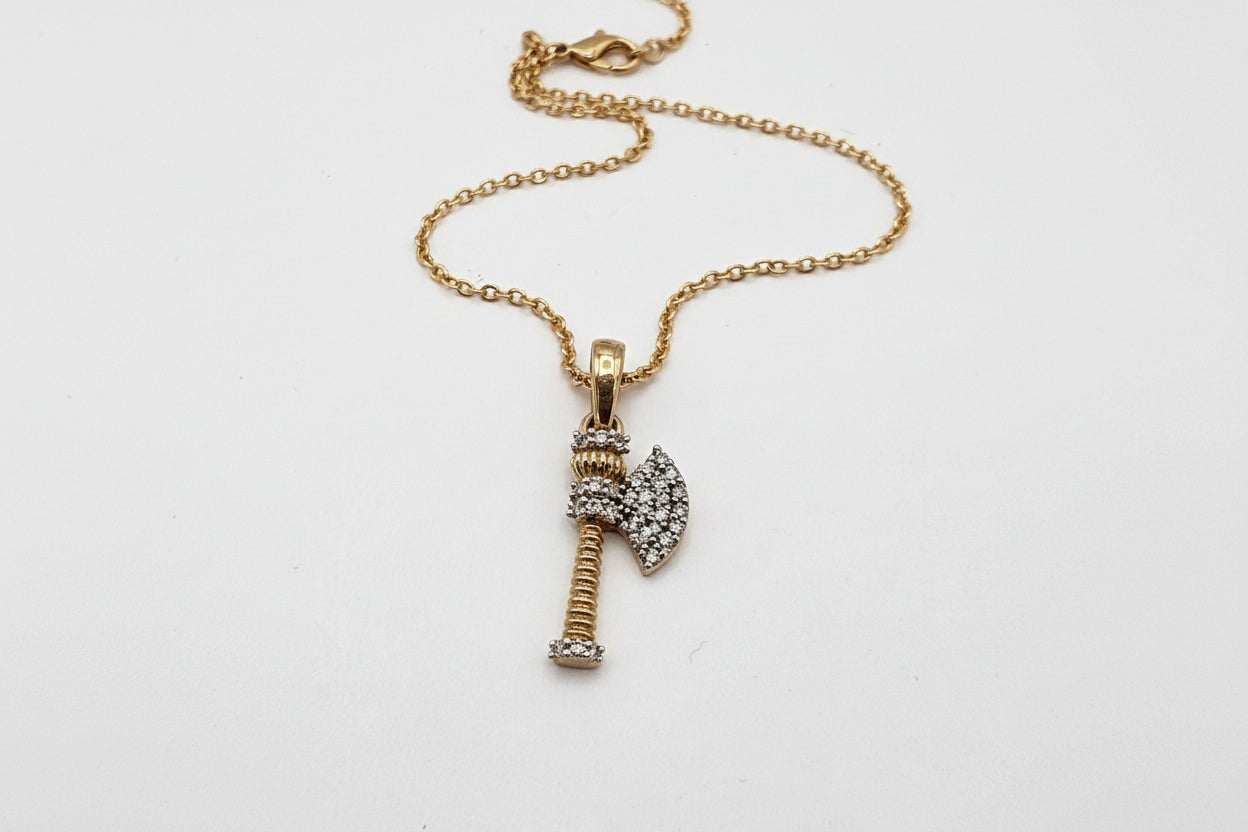 10K Solid Gold Axe Pendant with Diamond Accents (0.10 CTW)