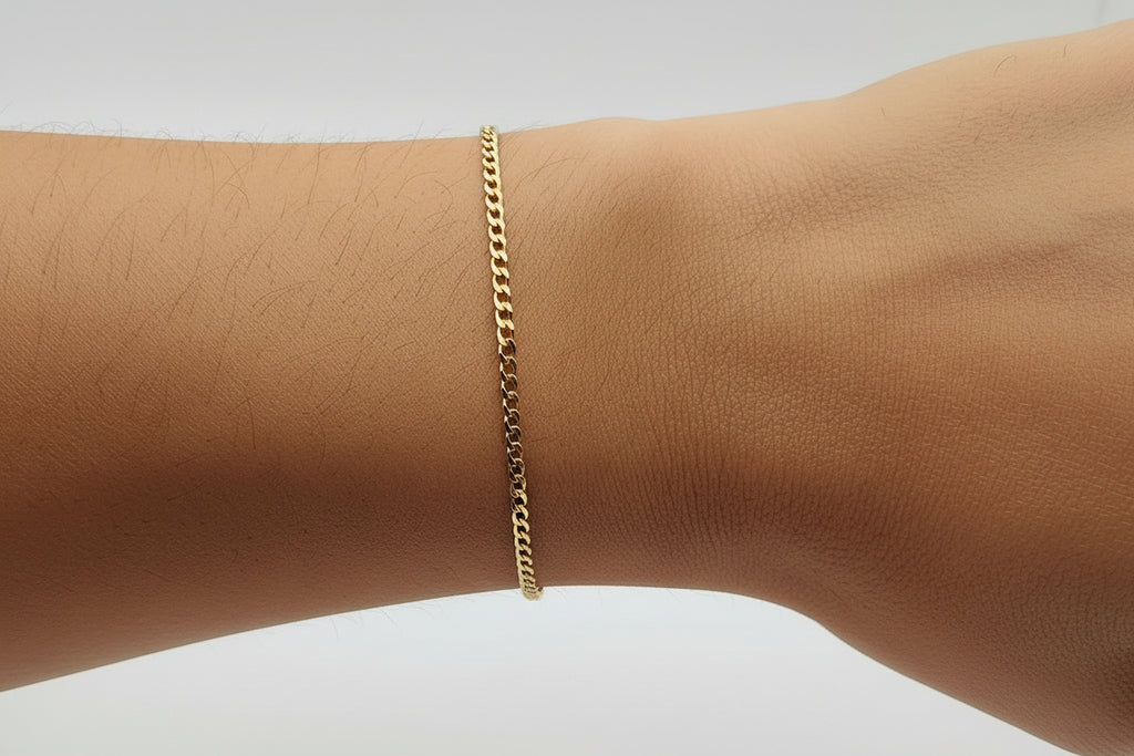 10K Gold Curb Chain Bracelet (8.25”, 2 mm)