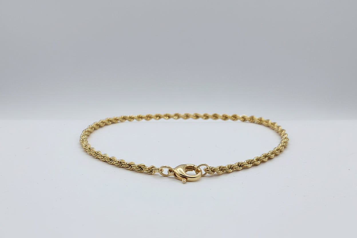 10K Solid Gold Diamond-Cut Rope Chain Bracelet (7”)
