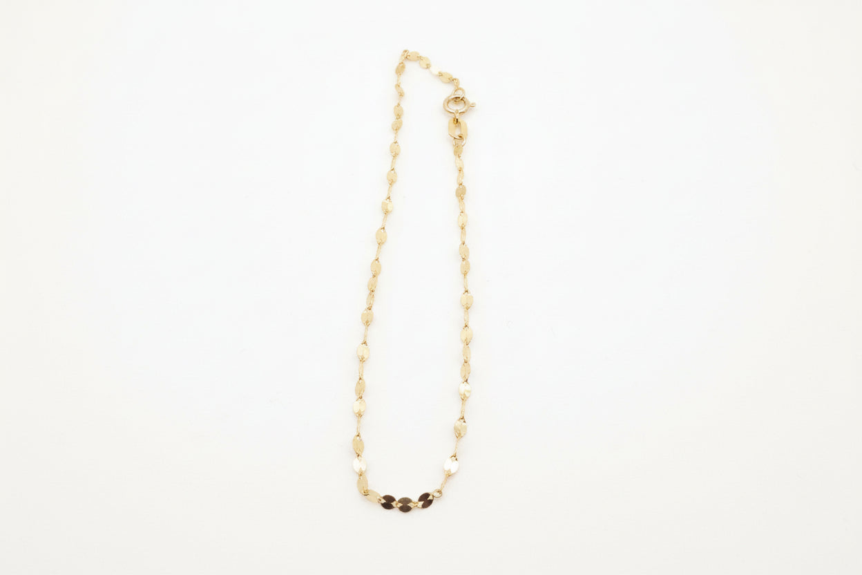 10K Gold Mirror Station Chain Bracelet (7”, 1.2 mm)