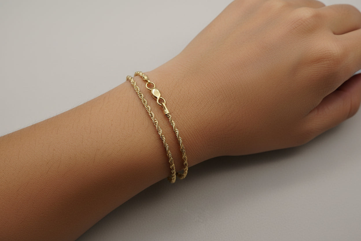 10K Gold Diamond-Cut Rope Bracelet (7.5”, 1.9 mm)