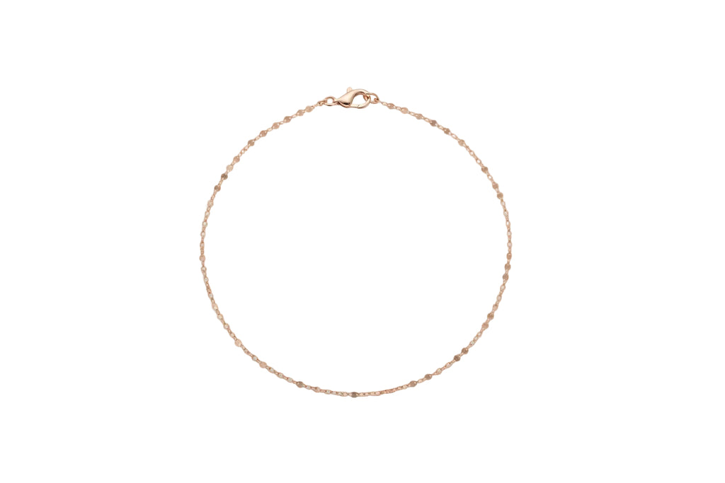 10K Rose Gold mirror station chain Bracelet (7”, 1.1 mm)