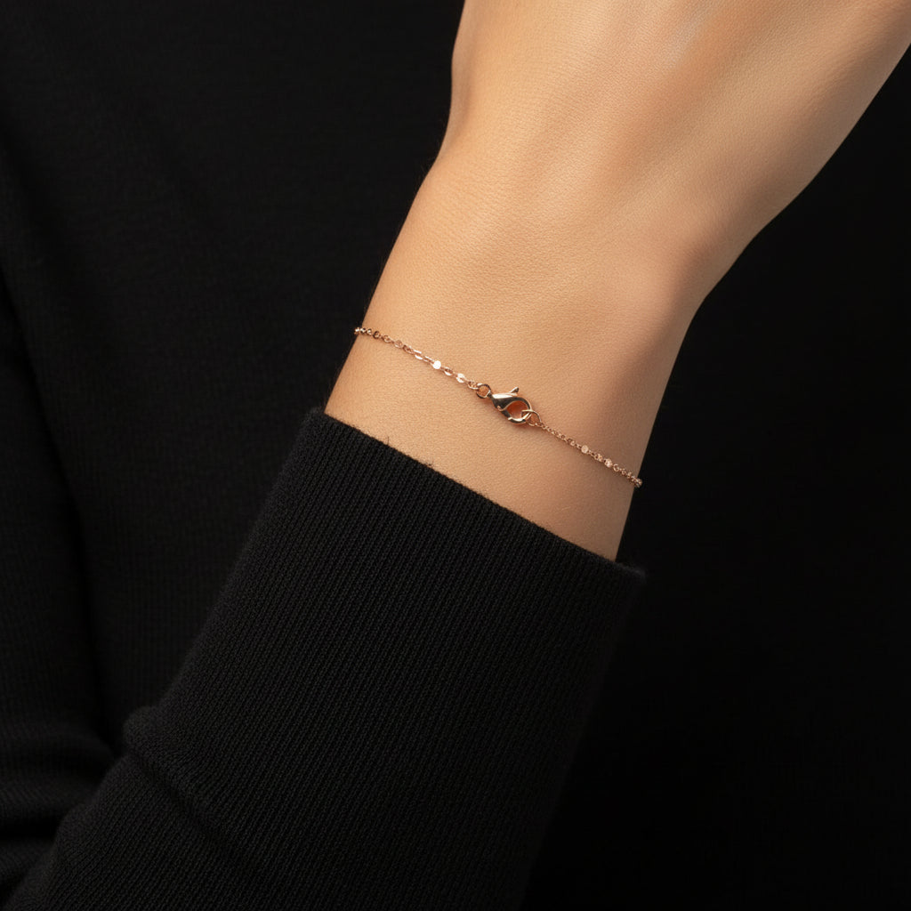 10K Rose Gold mirror station chain Bracelet (7”, 1.1 mm)
