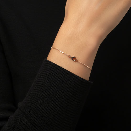 10K Rose Gold mirror station chain Bracelet (7”, 1.1 mm)