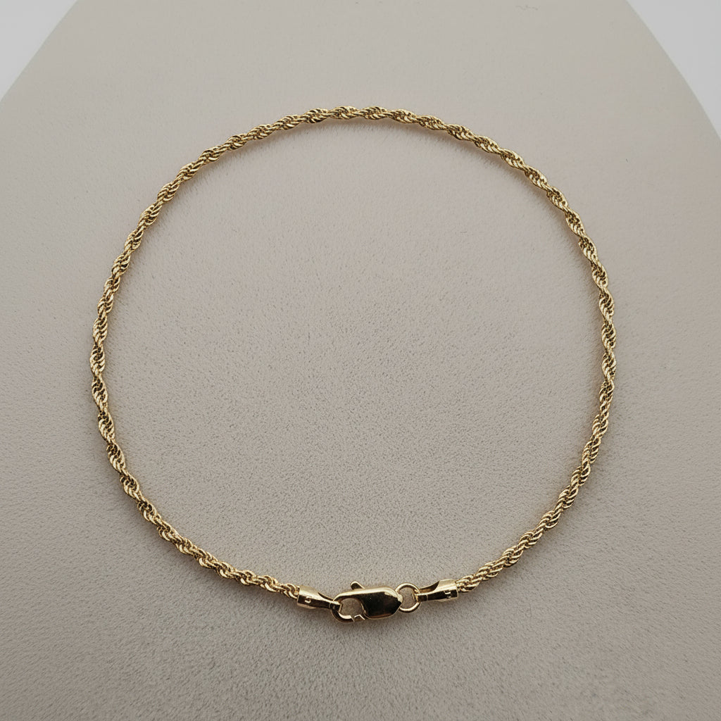 10K Gold Diamond-Cut Rope Chain Bracelet (7”, 1.7 mm)