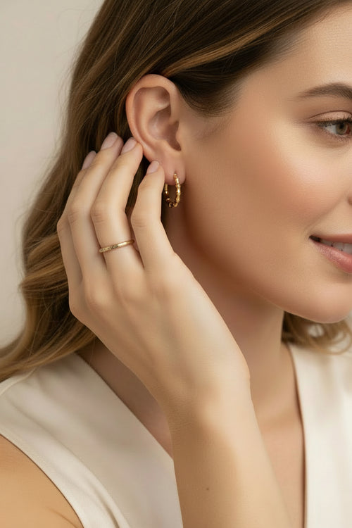 10K Gold Petite Hoop Earrings (Textured Finish)