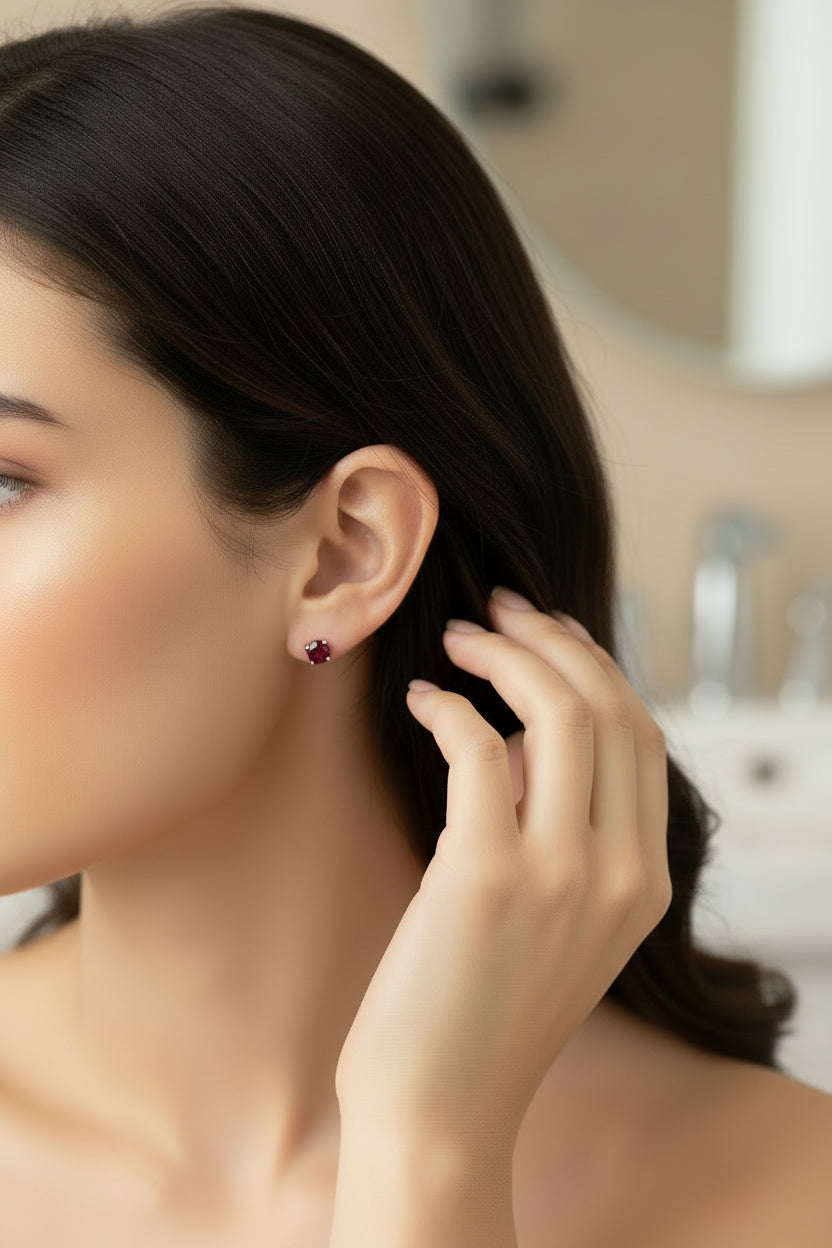 14K Gold Garnet Stud Earrings