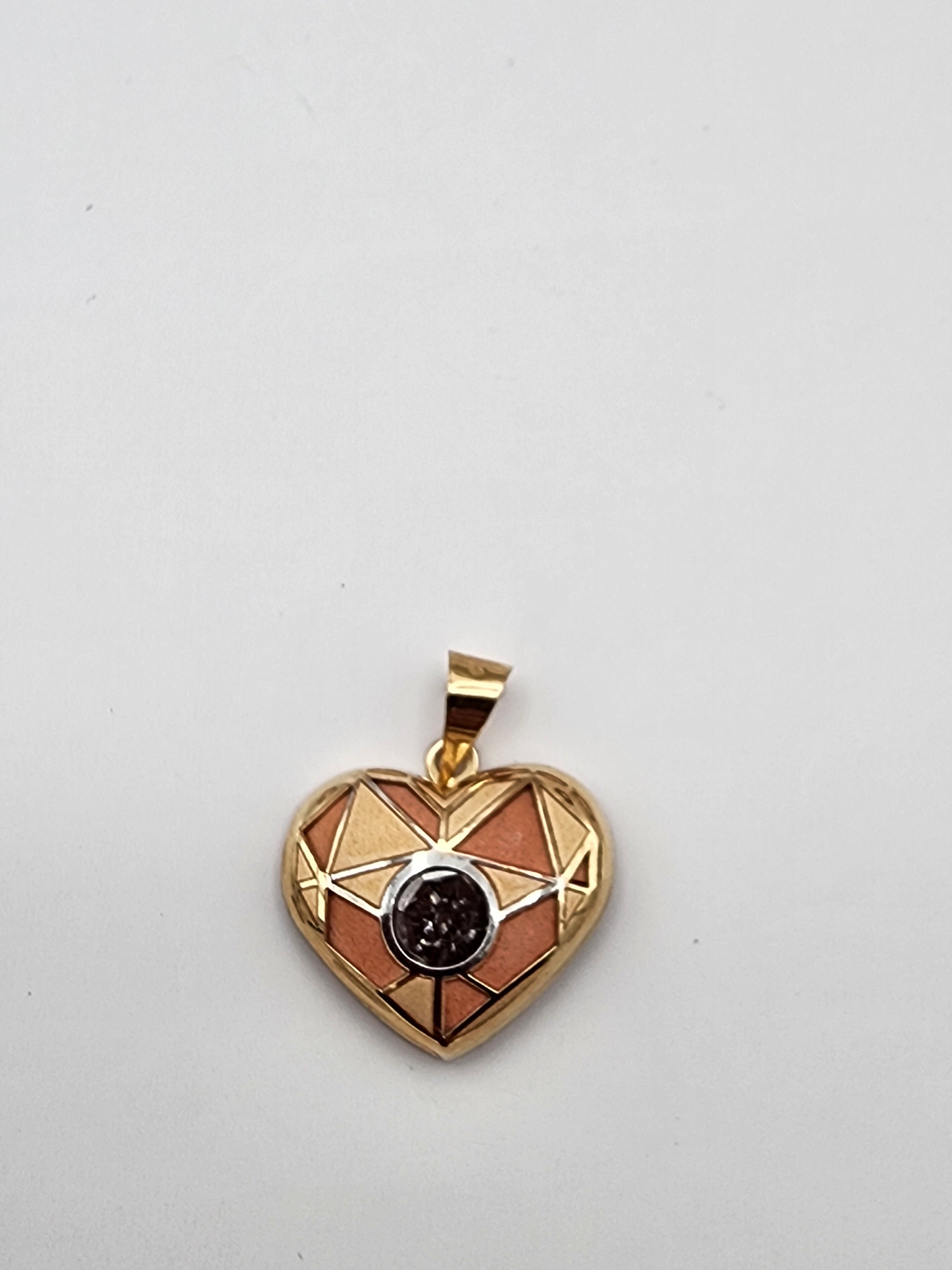 10K Gold Tri-Tone Heart Pendant with Center Stone