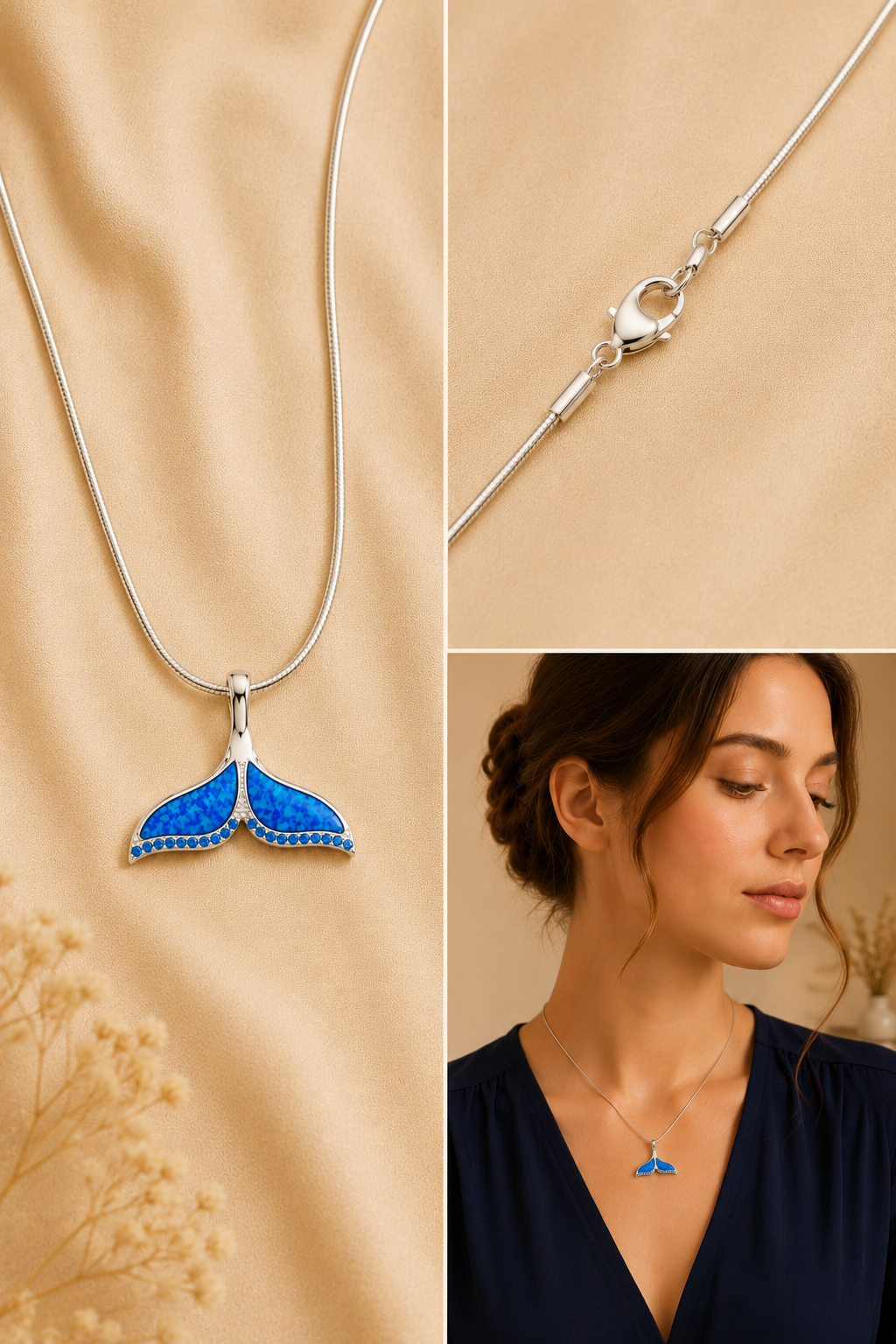 Ocean Tide Whale Tail  Necklace | Sterling Silver | Designed in Hawaii