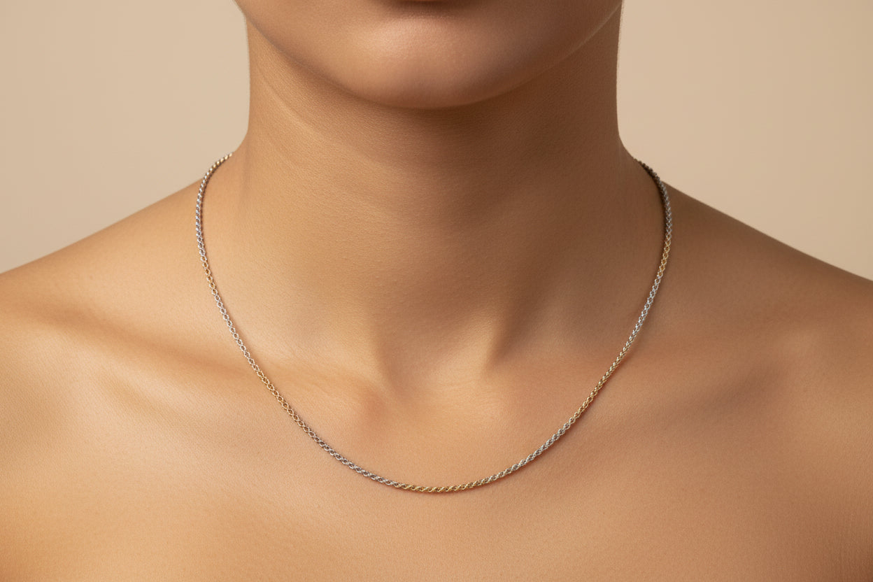 Sterling Silver Three-Tone Rope Chain (16”, 1.5 mm)