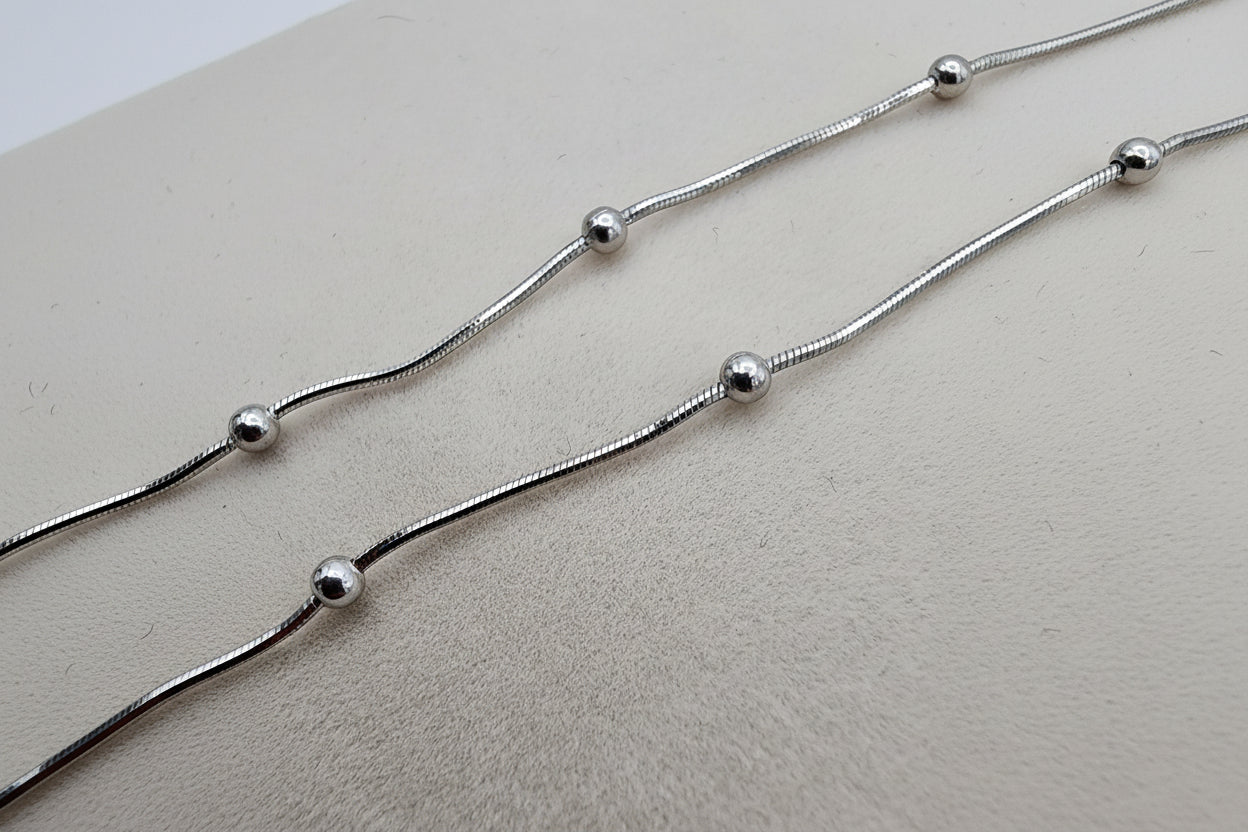 Sterling Silver Beaded Station Bracelet (7.25”, 1 mm)