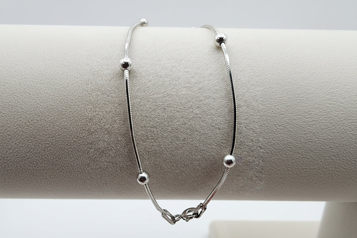 Sterling Silver Beaded Station Bracelet (7.25”, 1 mm)