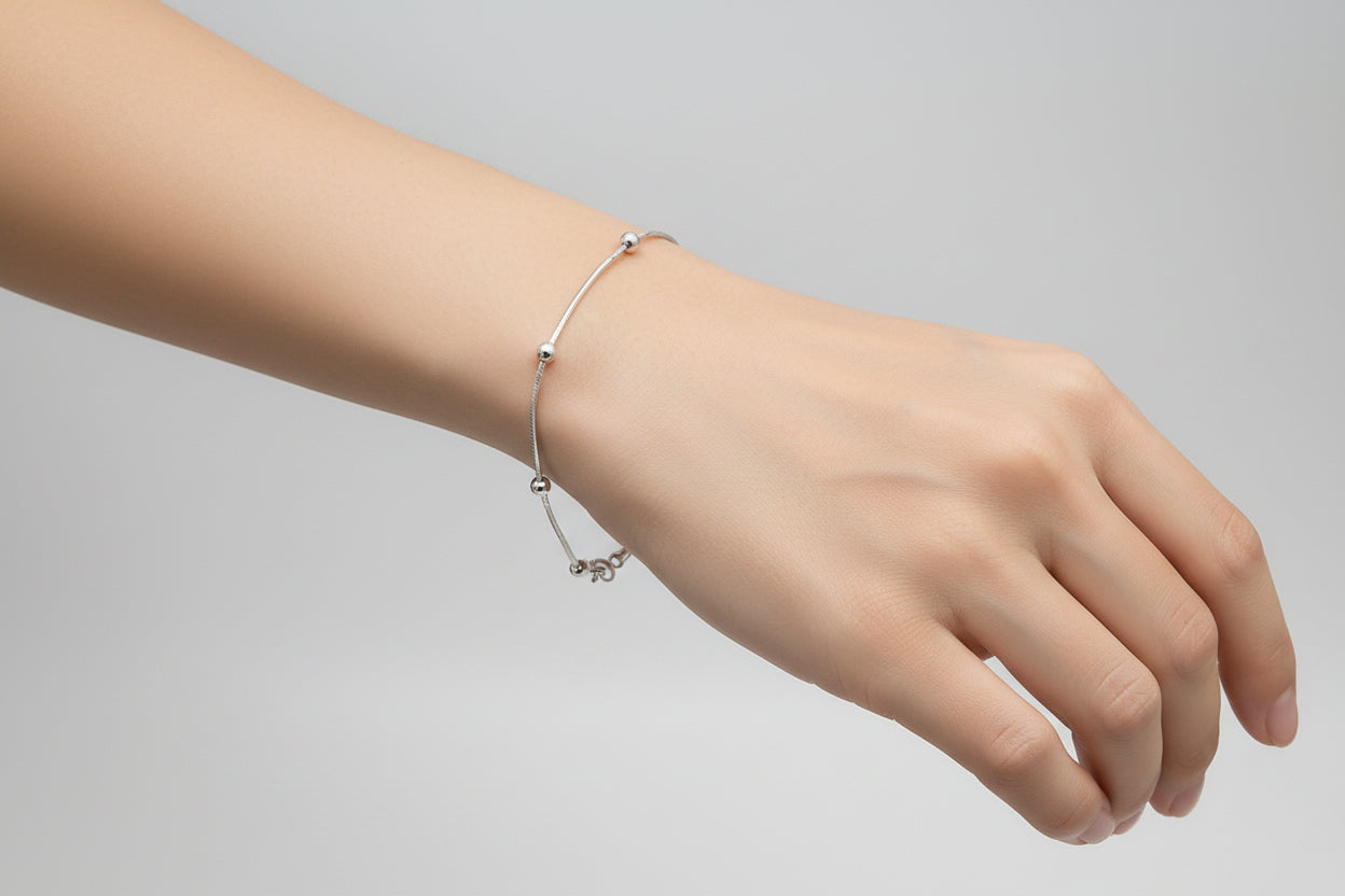 Sterling Silver Beaded Station Bracelet (7.25”, 1 mm)