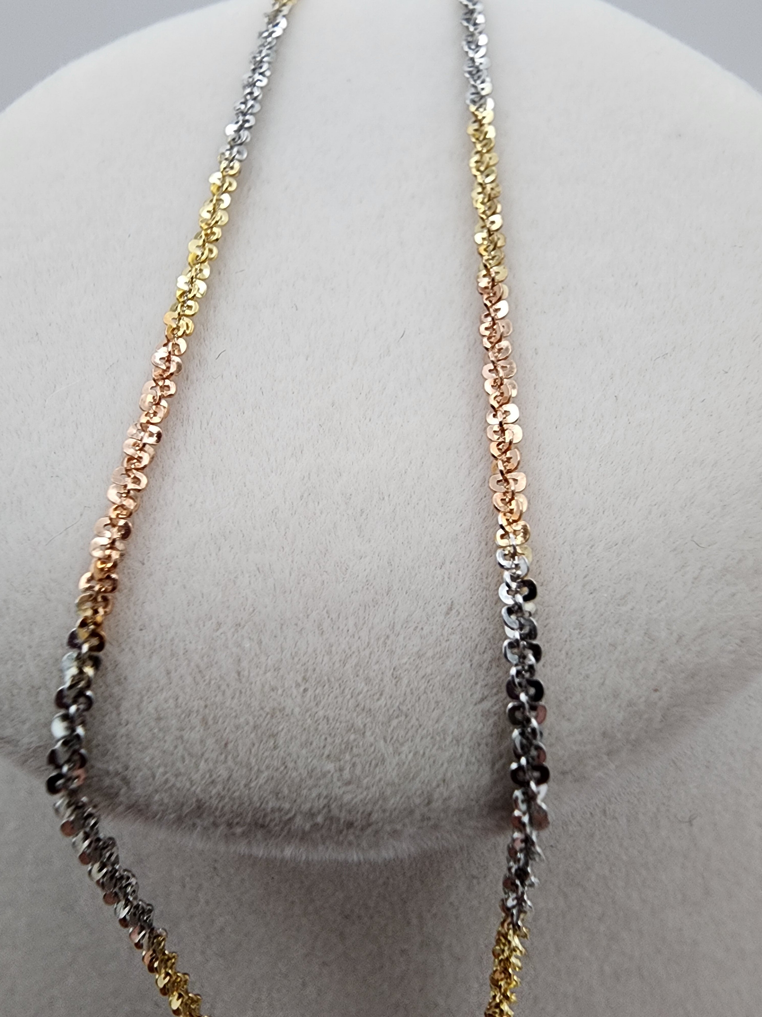 Italian Tricolor Sparkle-Cut Sterling Silver Chain (18”)