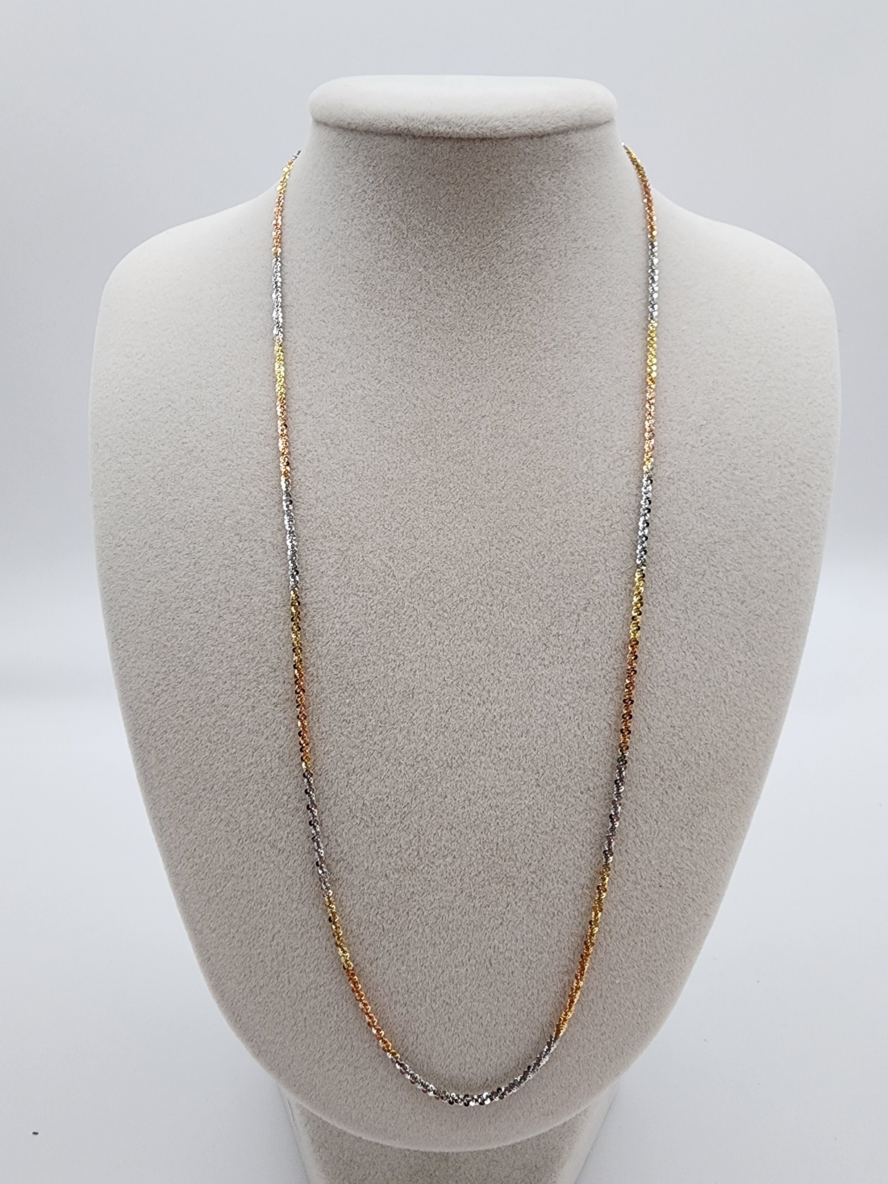 Italian Tricolor Sparkle-Cut Sterling Silver Chain (18”)