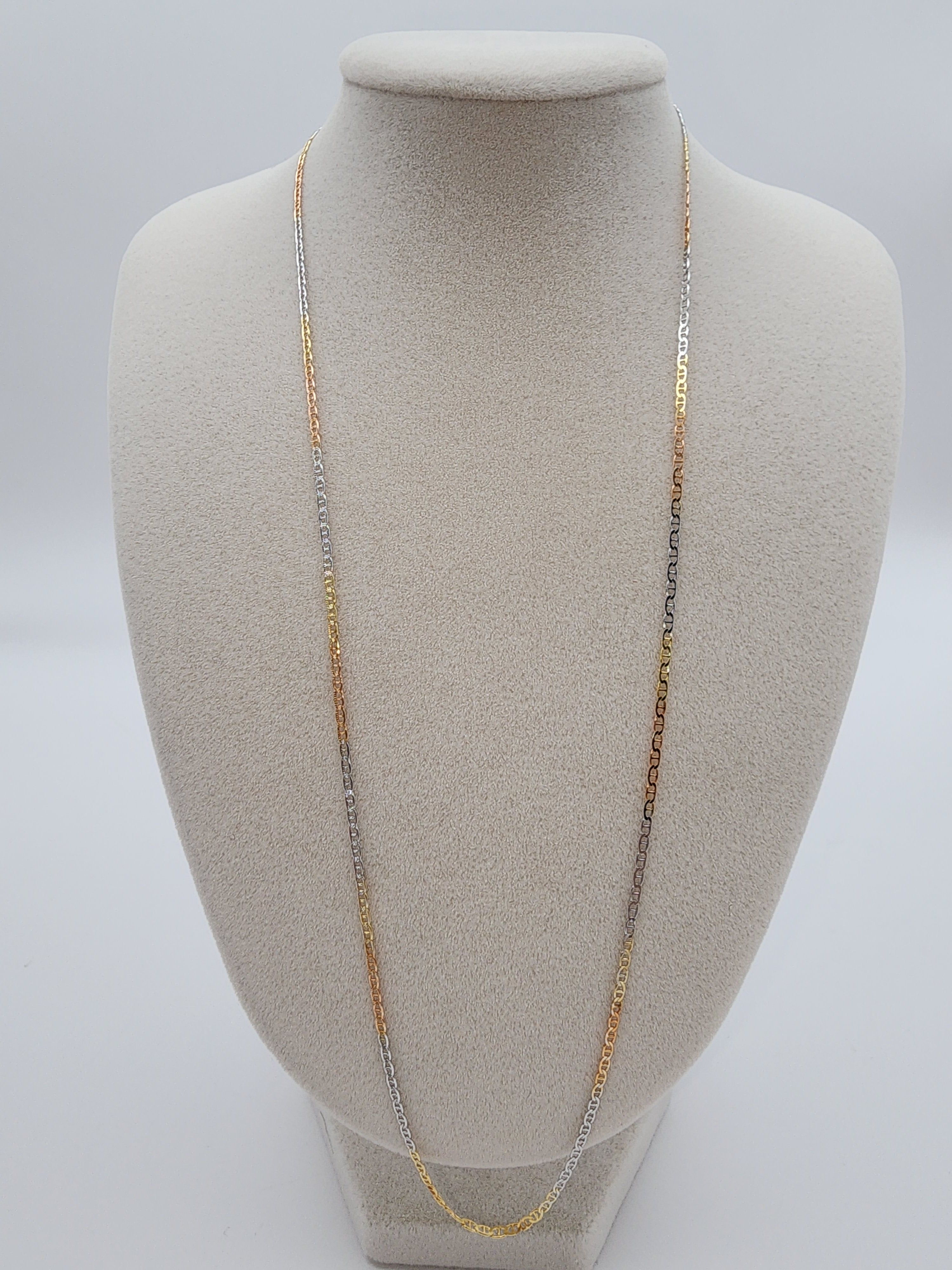 Tricolor Sterling Silver Box Chain (20”, 1.6 mm)