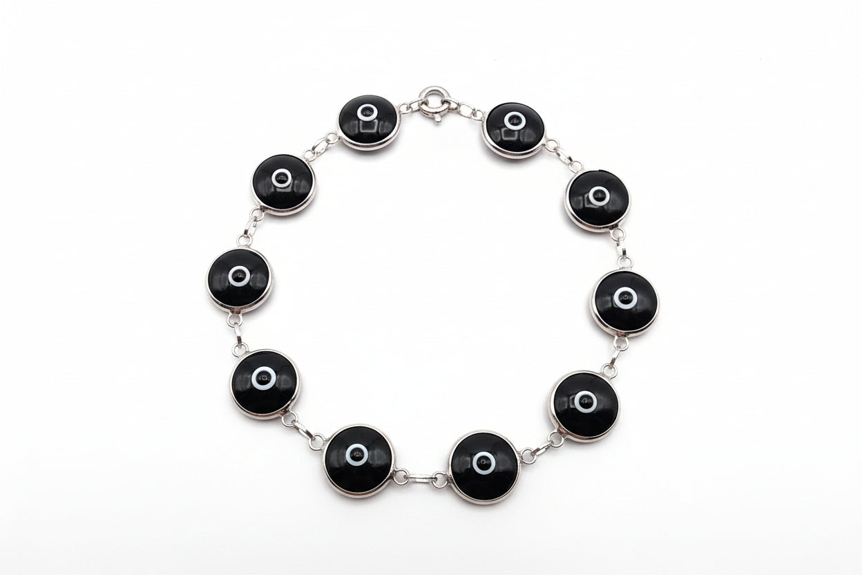 Sterling Silver Evil Eye Bracelet (7.5”, 9.9 mm)