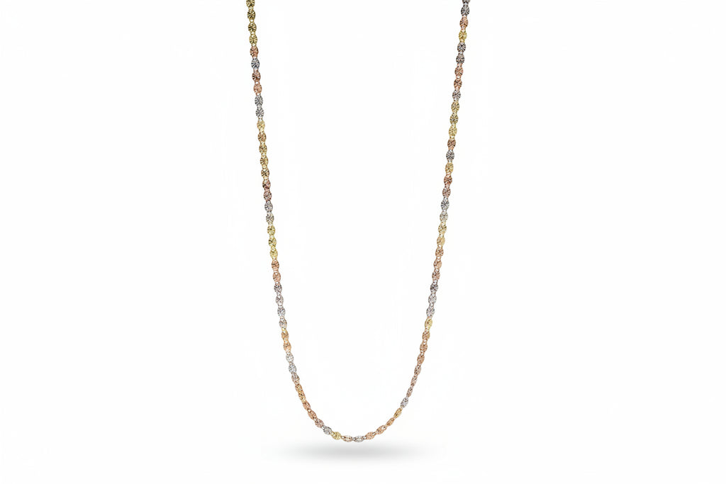 Sterling Silver Tricolor Star-Cut Chain  (20”, 2.6 mm)