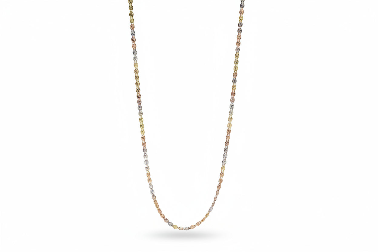 Sterling Silver Tricolor Star-Cut Chain  (20”, 2.6 mm)