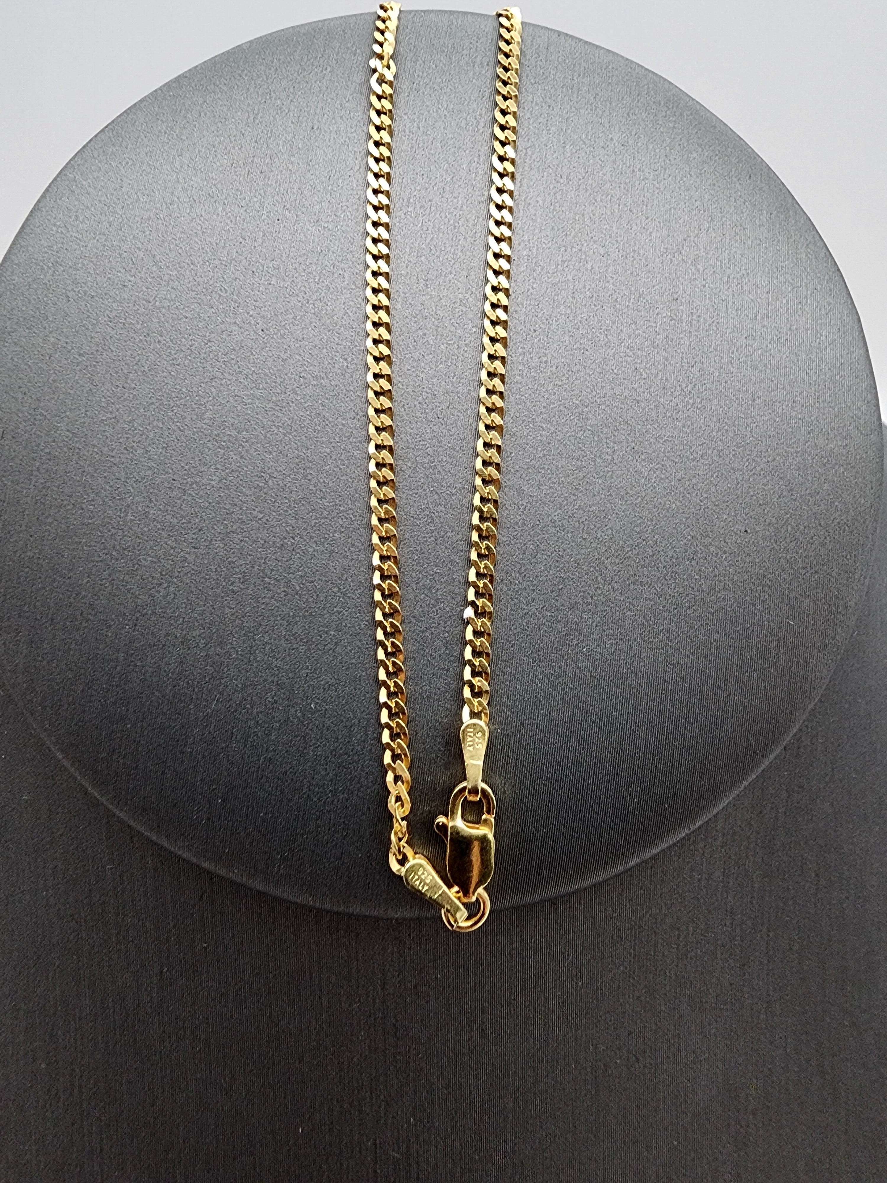 Sterling Silver Gold-Plated Flat Curb Chain (18”, 2.1 mm)