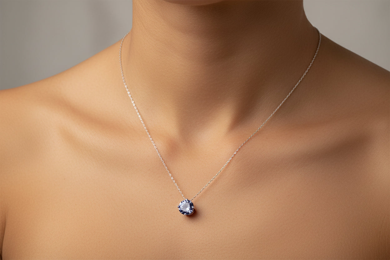 Sterling Silver Purple Solitaire Set (18”)