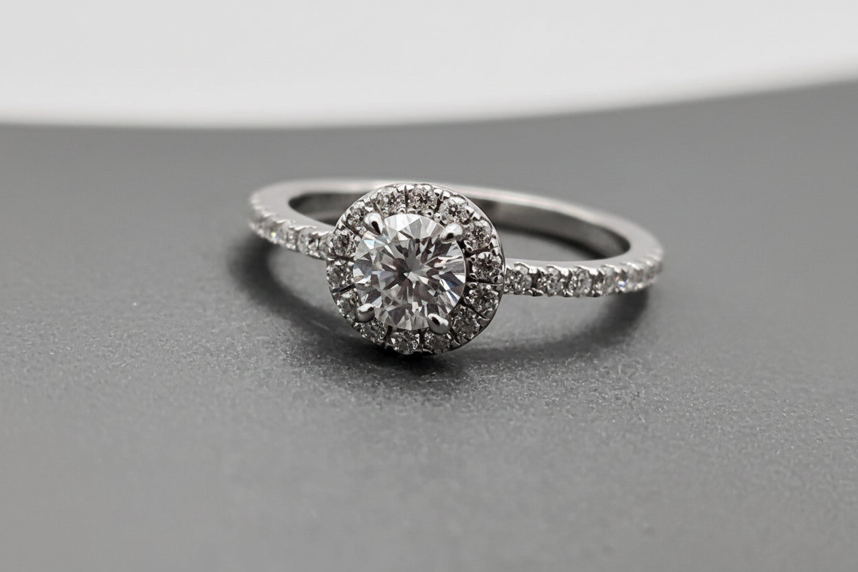 Sterling Silver Halo Moissanite Ring (0.88 CTW, Size 6)