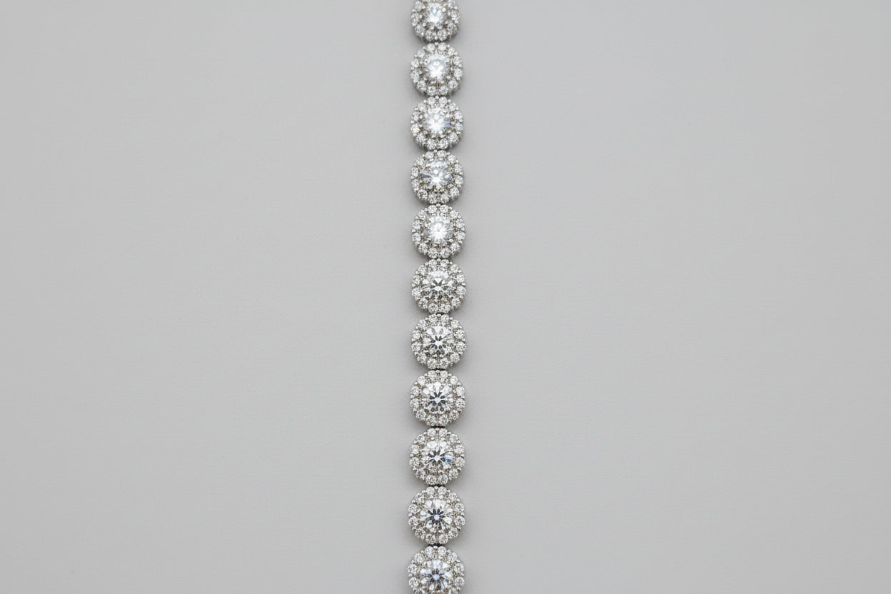 Round Cluster Tennis Bracelet – Rhodium-Plated Sterling Silver (7.5”)