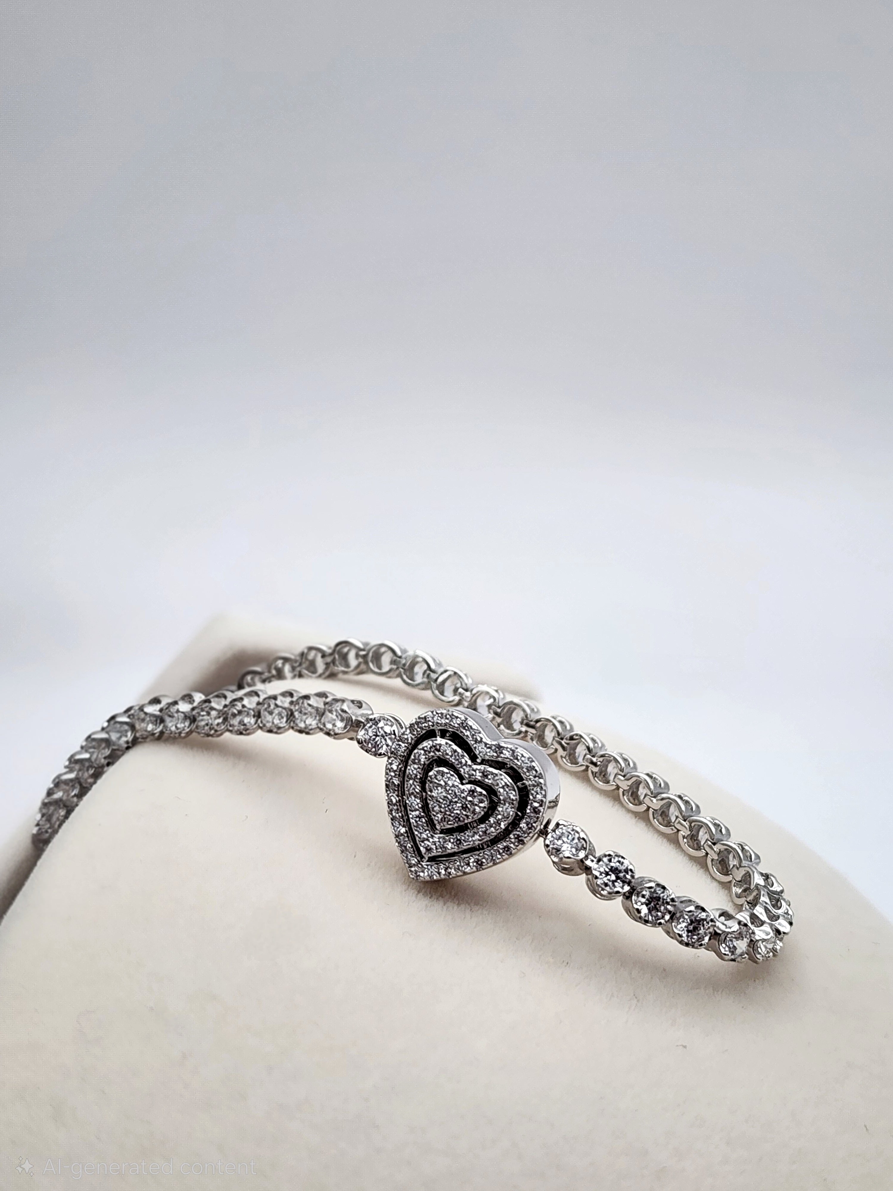 Sterling Silver Heart Charm Bracelet (7”, Pavé CZ Heart)