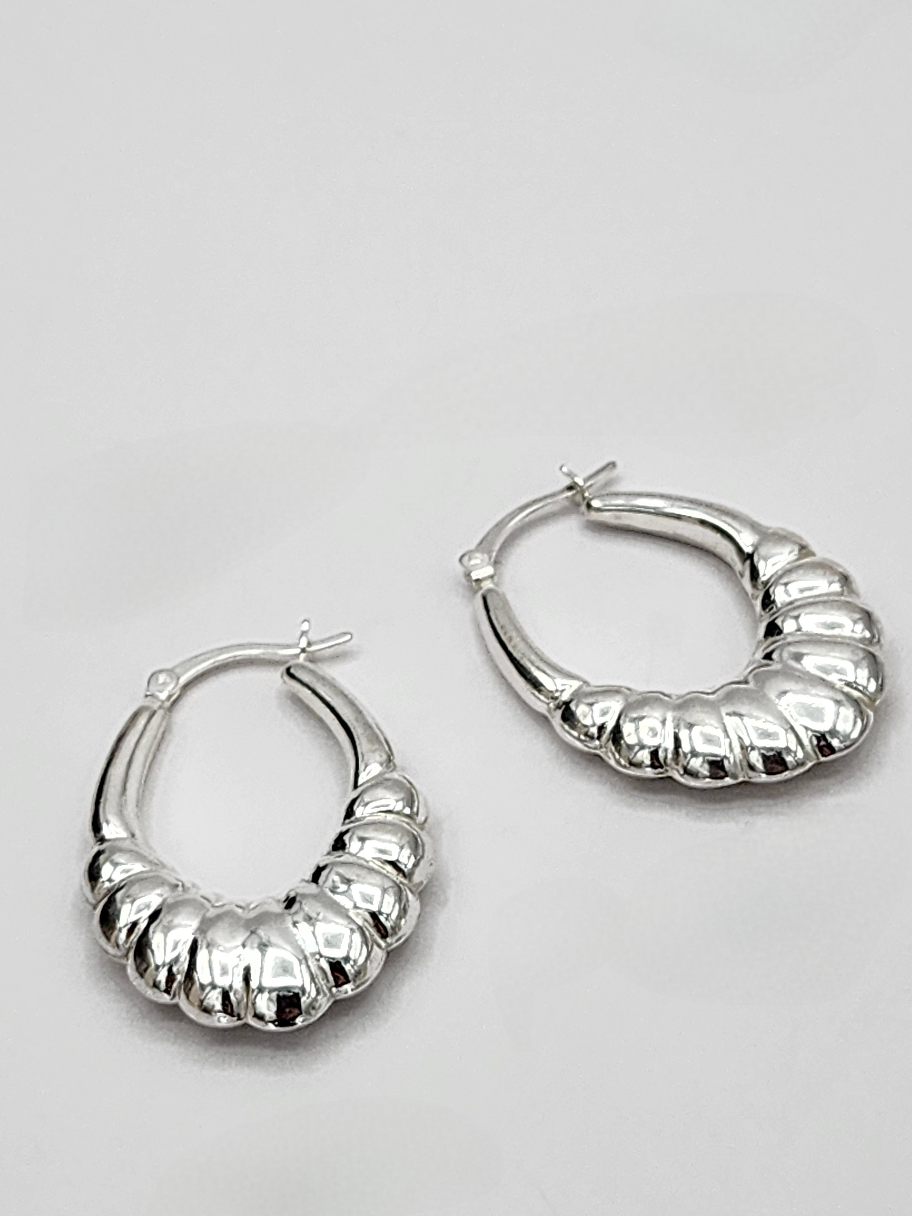 Sterling Silver Ridged Hoop Earrings (32.9 mm)