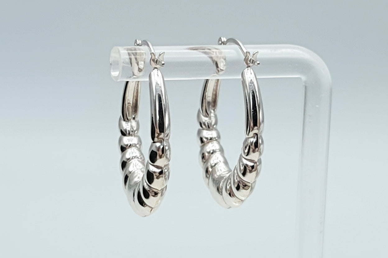 Sterling Silver Ridged Hoop Earrings (32.9 mm)