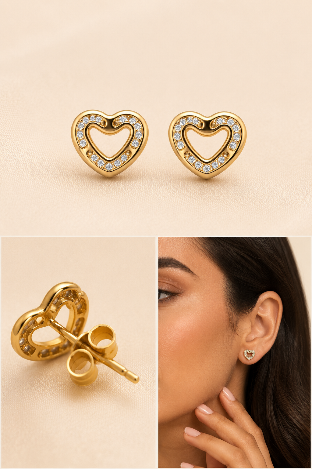 10K Yellow Gold Heart Stud Earrings