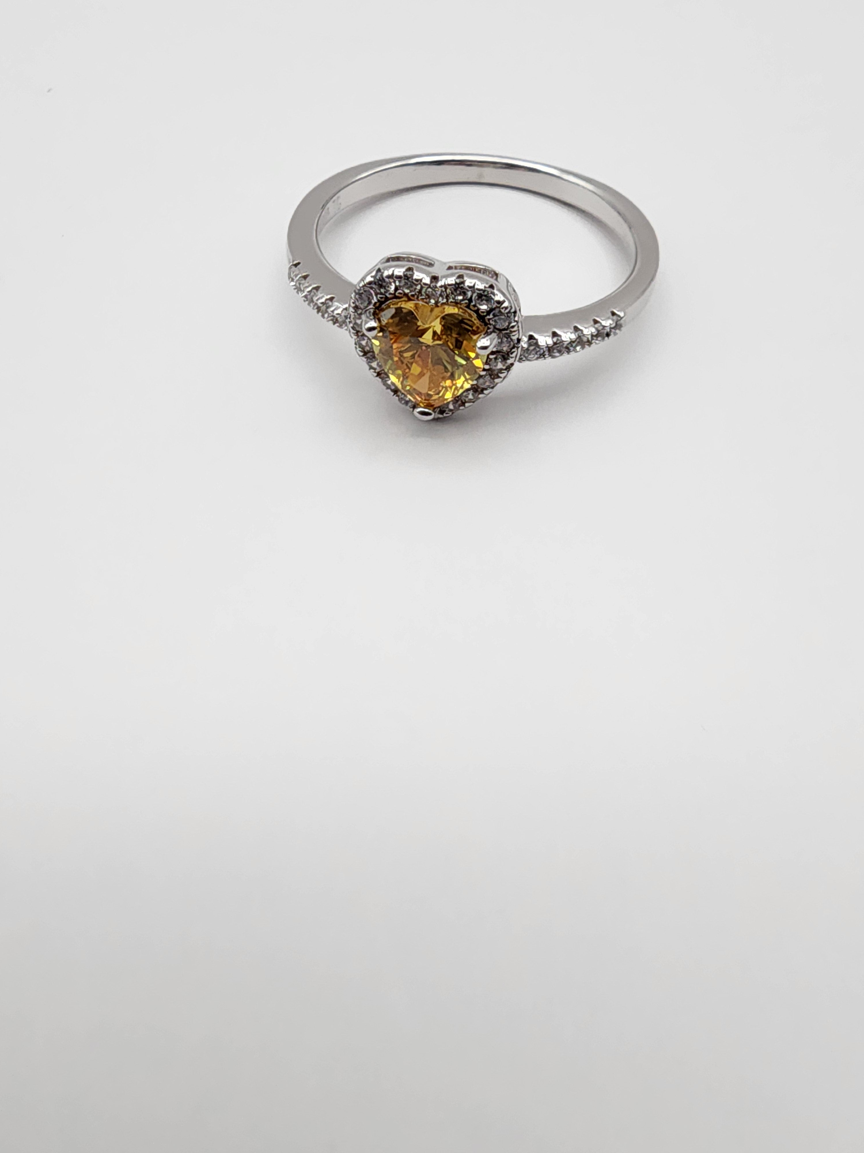 Golden Heart Halo Ring – Sterling Silver