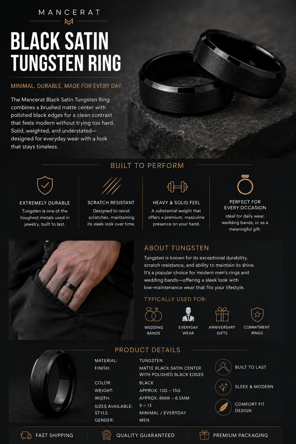 Black Satin Tungsten Ring