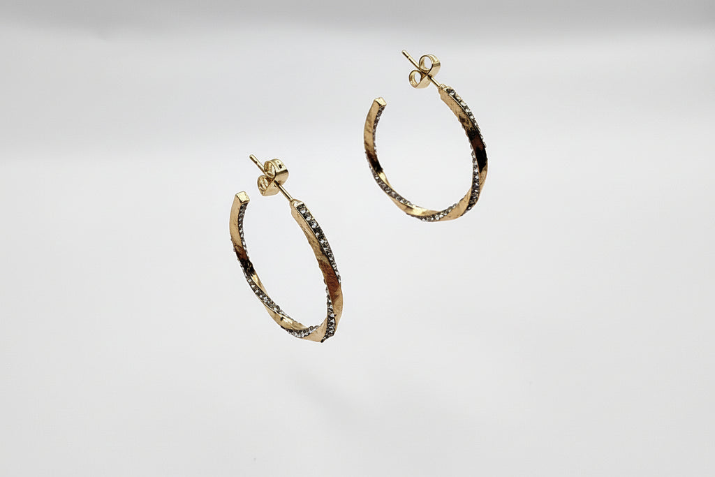 Pavé Crystal Gold Hoop Earrings – 14K Gold Filled (33mm)