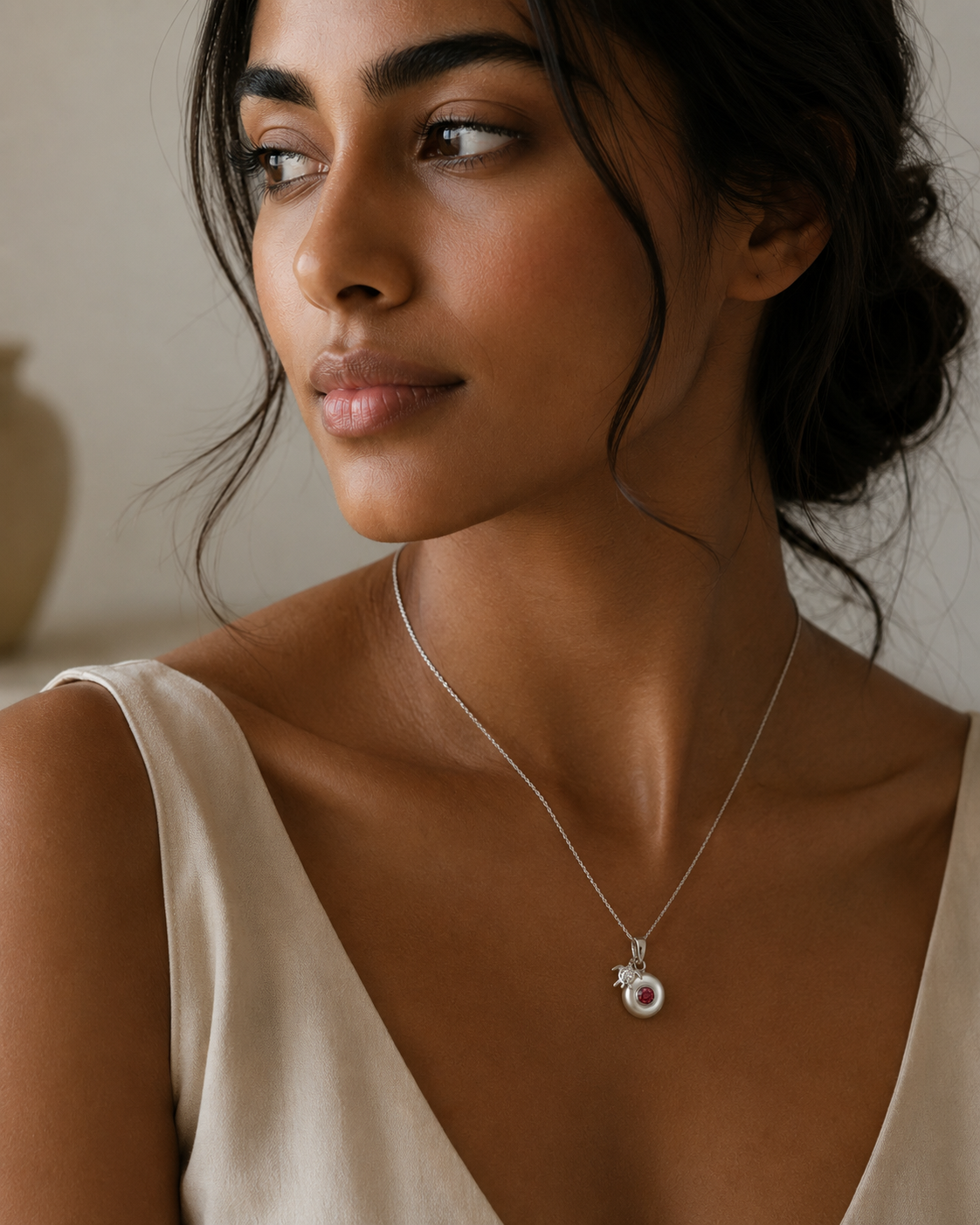 Birthstone Necklace — Freshwater Pearl & Genuine Stone, 925 Sterling Silver