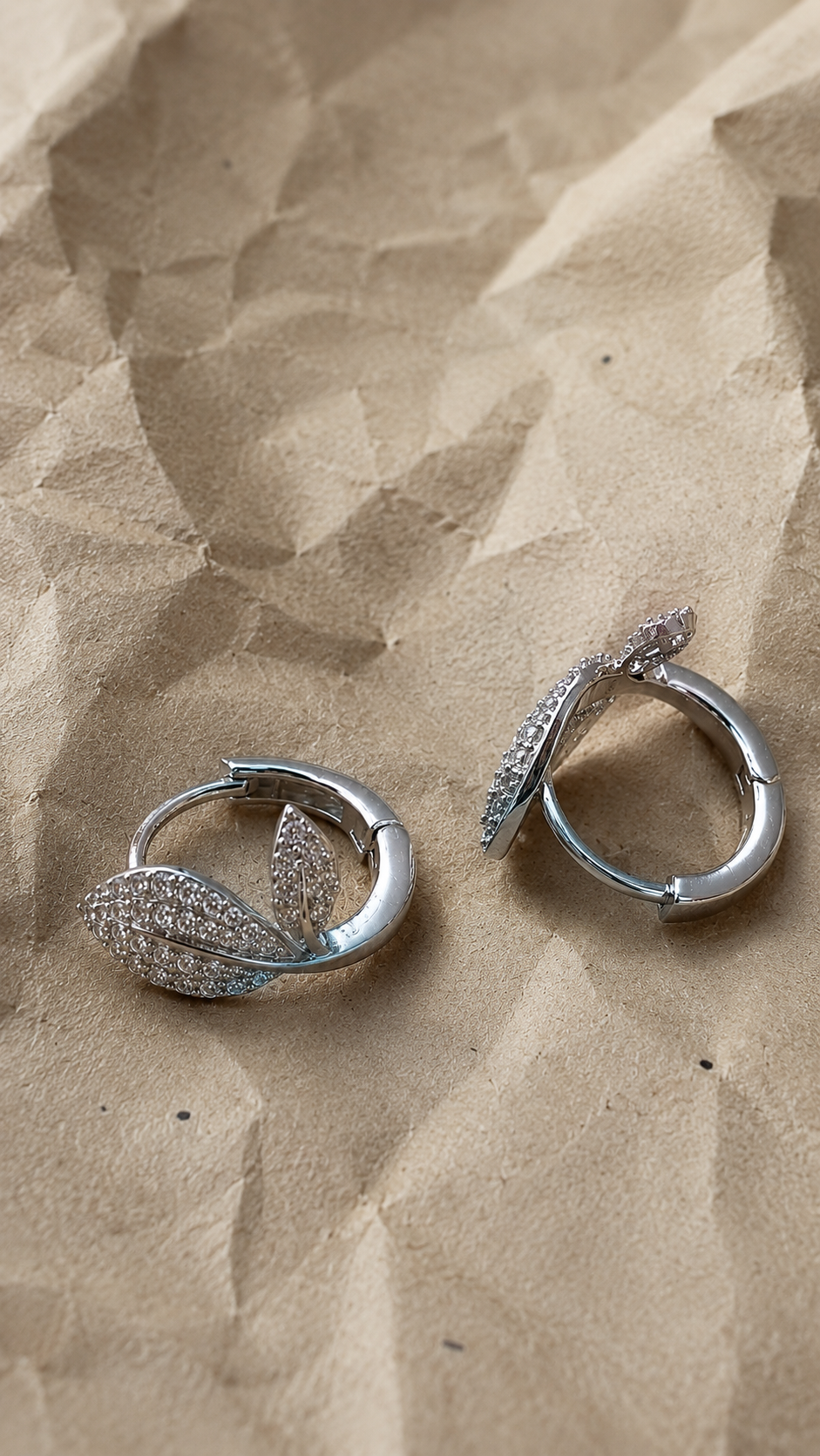 Silver Leaf CZ Hoop Earrings – Sterling Silver