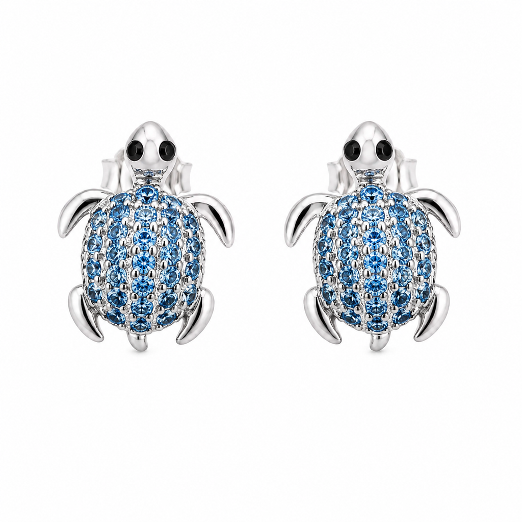 Sea Turtle Pavé Stud Earrings | Sterling Silver
