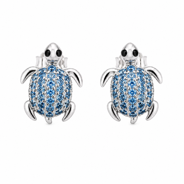 Sea Turtle Pavé Stud Earrings | Sterling Silver