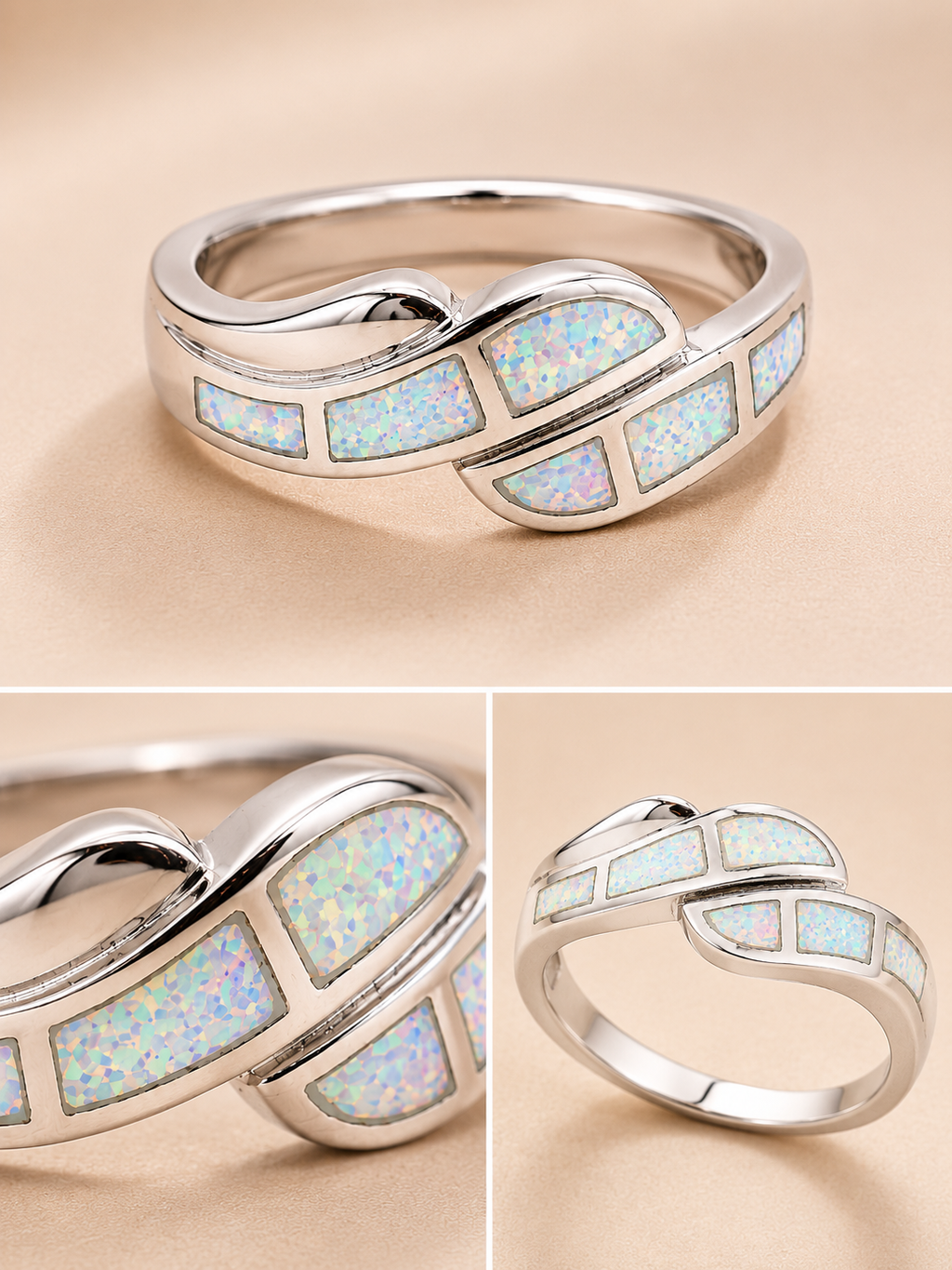 White Syn. Opal Wave Ring