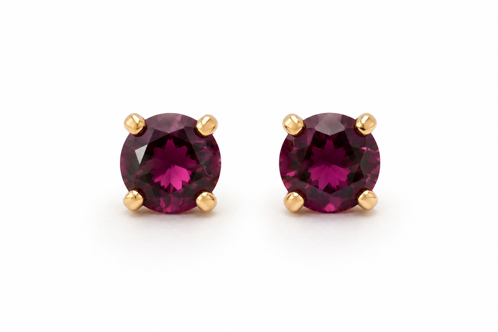 14K Gold Garnet Stud Earrings
