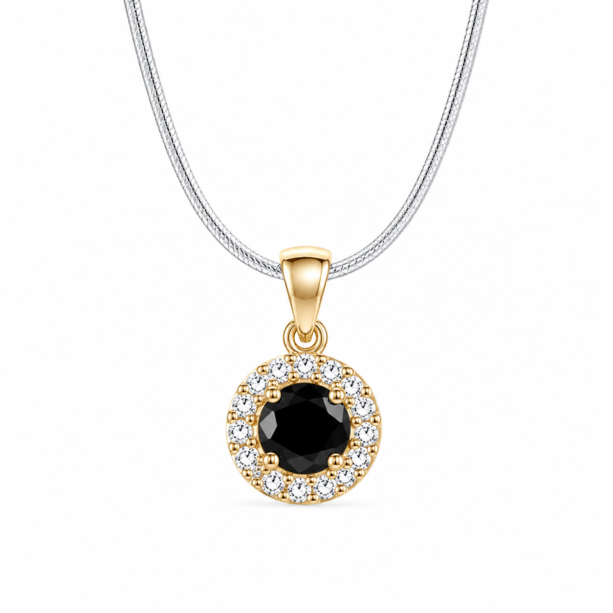 Mancerat Midnight Halo Jewelry Set – Sterling Silver (Pendant & Earrings)