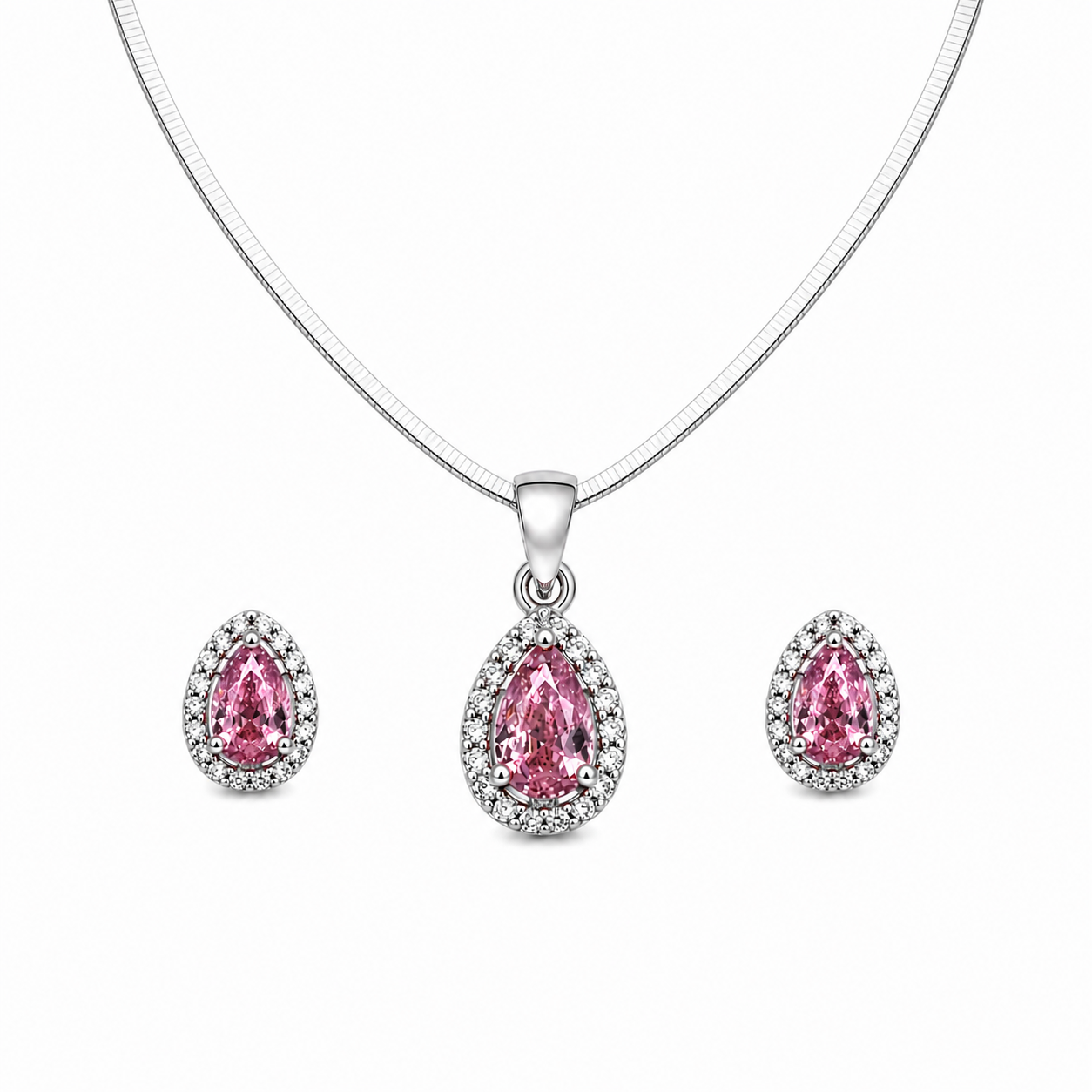 Pink Halo Jewelry Set – Sterling Silver (Pendant & Earrings)