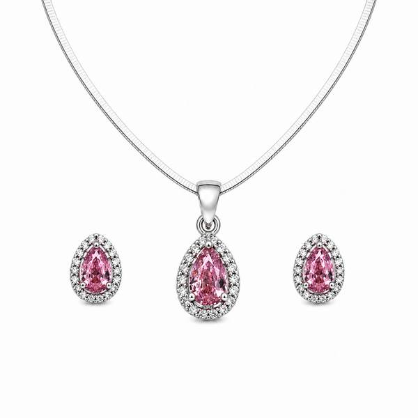 Pink Halo Jewelry Set – Sterling Silver (Pendant & Earrings)