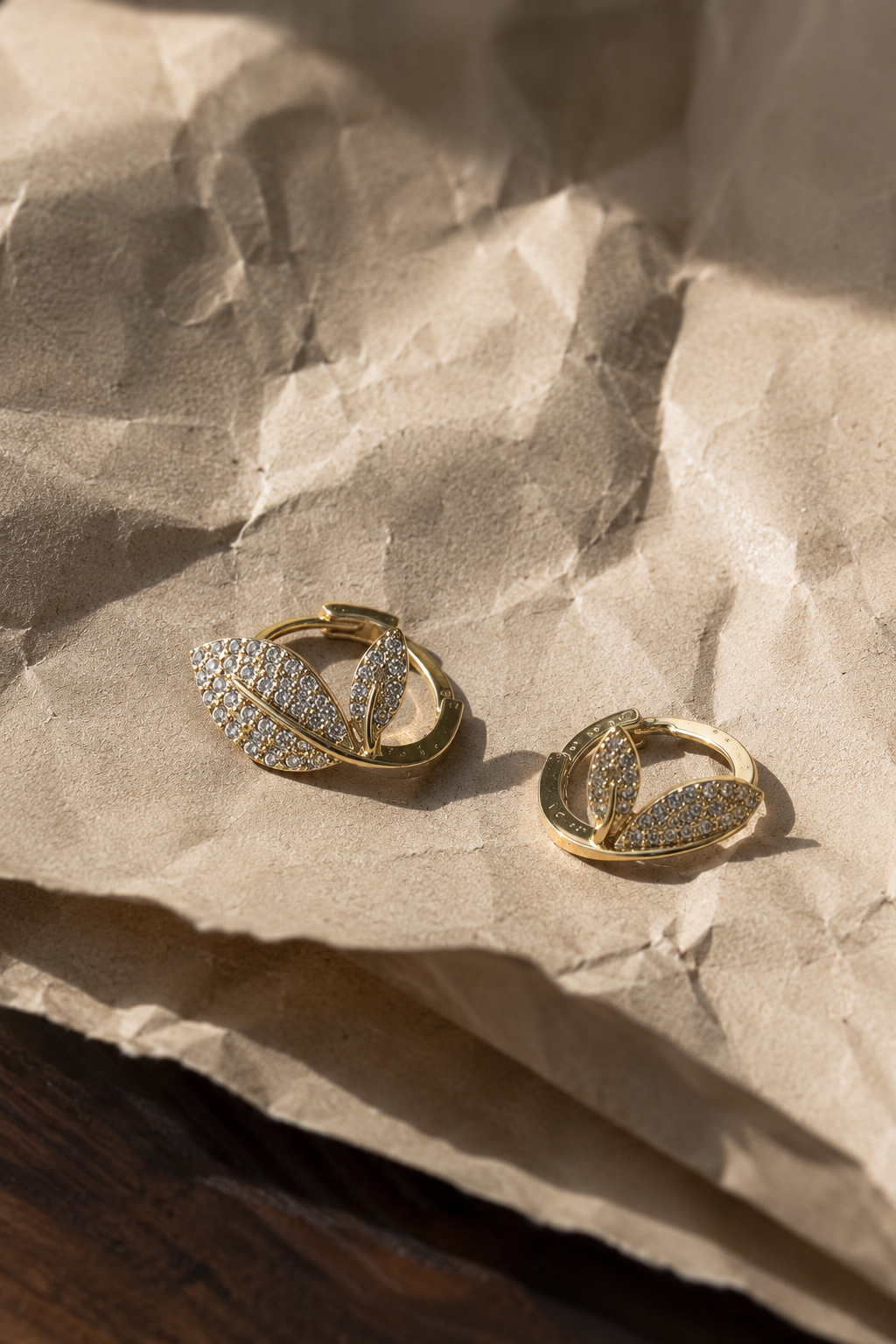 Gold Leaf CZ Hoop Earrings