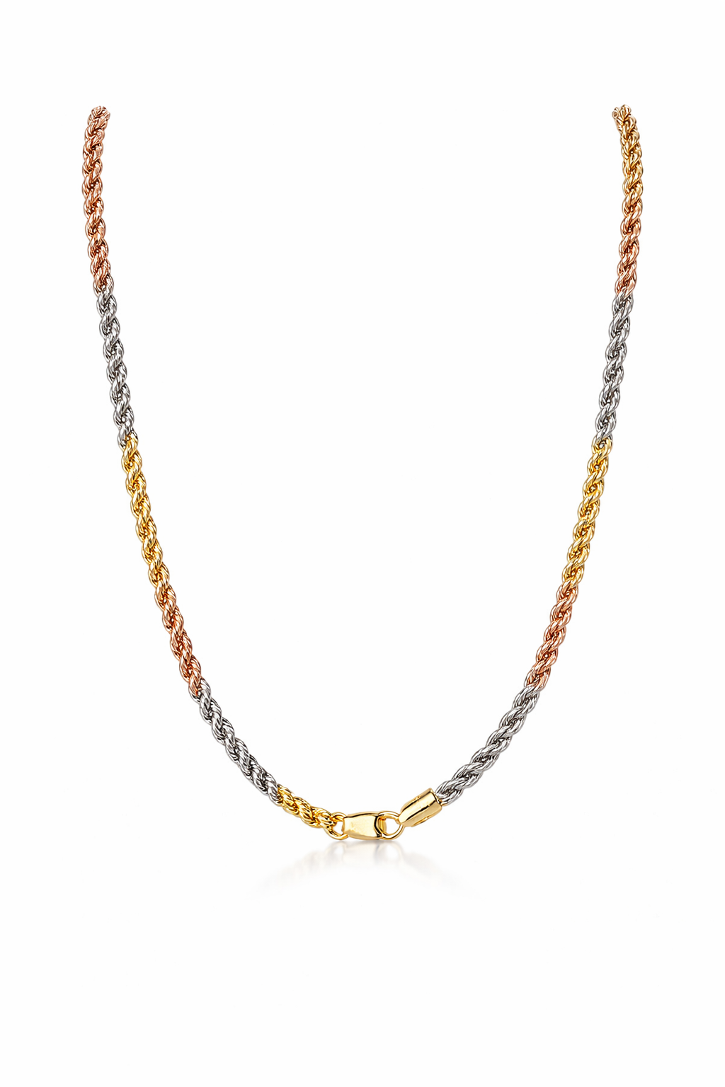Sterling Silver Tricolor Rope Chain  (18”, 2.3 mm)